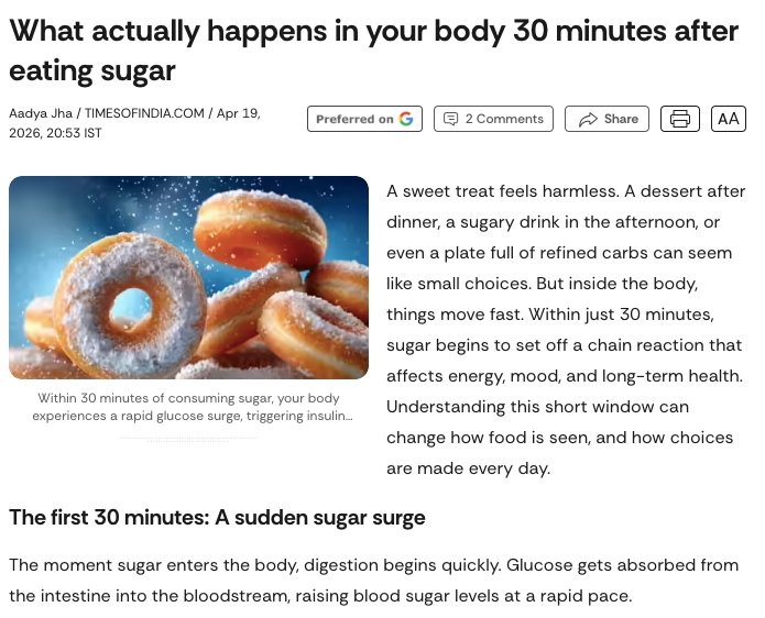 What actually happens in your body 30 minutes after eating sugar
